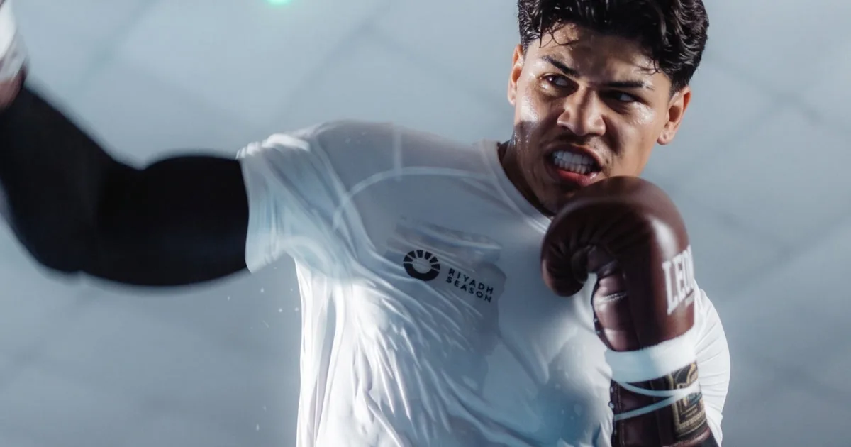 A fighter mid-punch, from the FightFlo brand imagery