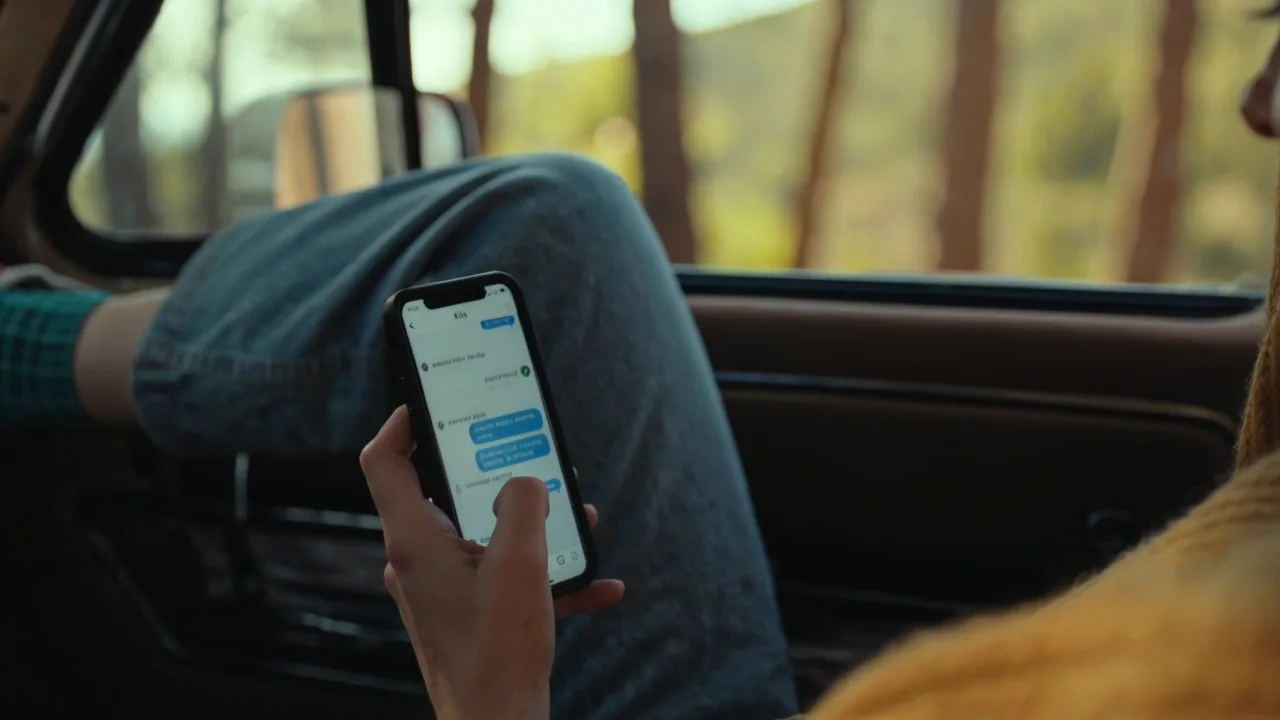A person in a car messaging Surge on their phone