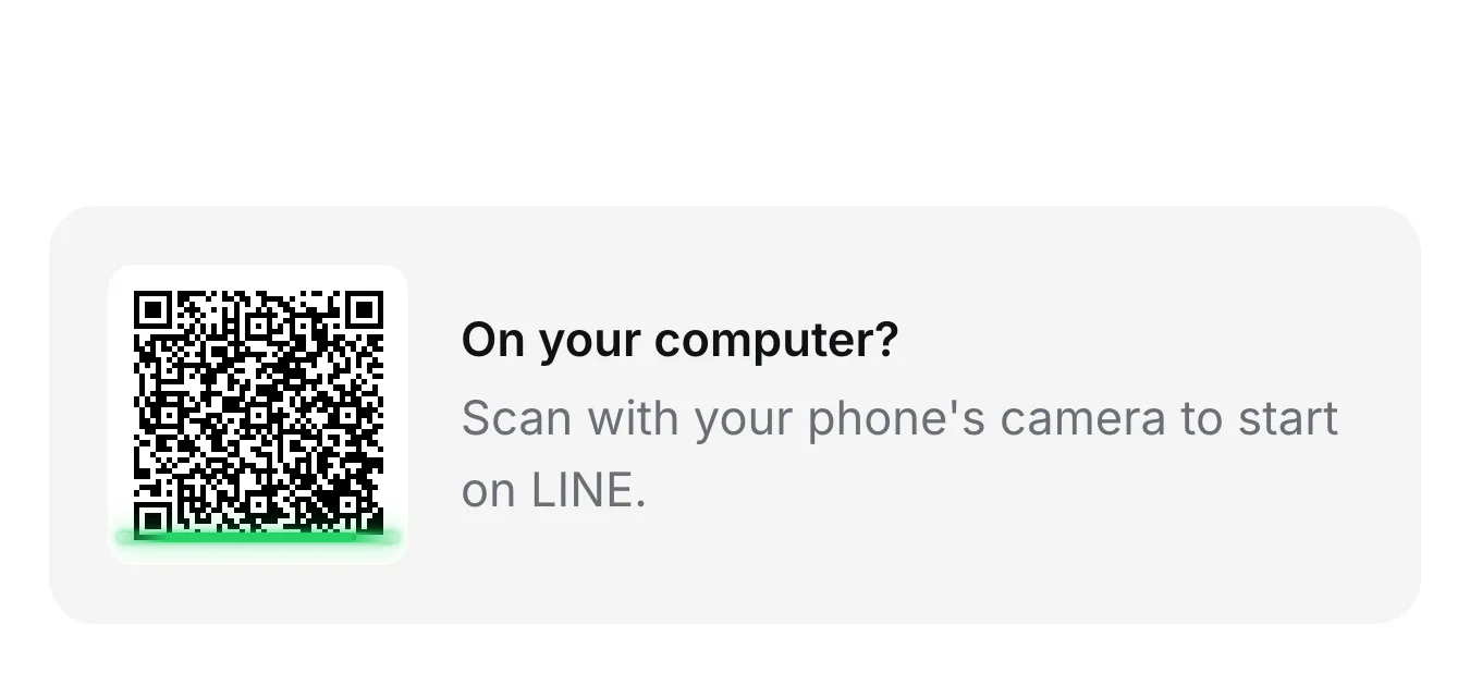 On a computer, surge.channel shows a QR code: scan with your phone's camera to start on LINE