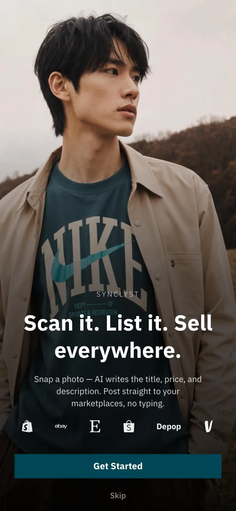 SyncLyst mobile welcome screen: Scan it. List it. Sell everywhere.