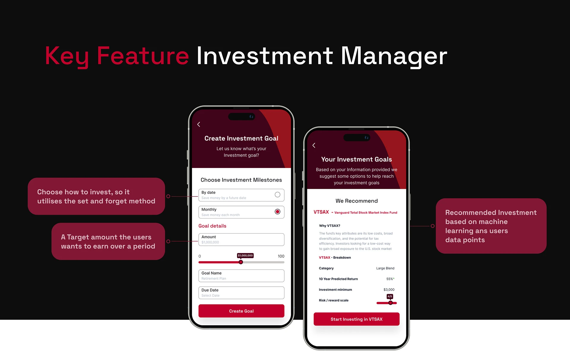 Create investment goal and Your investment goals recommendation screens