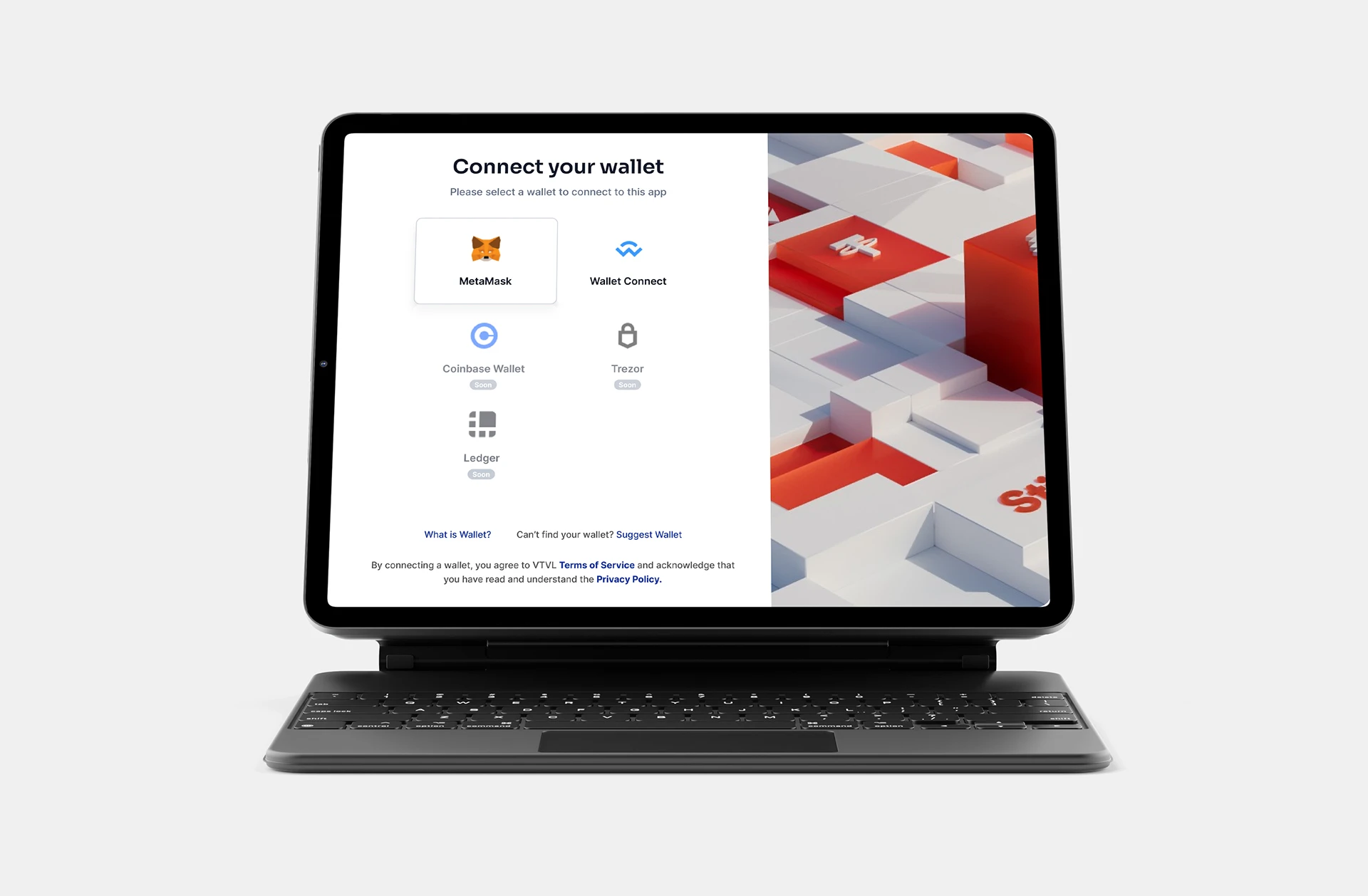 Connect your wallet screen with MetaMask and WalletConnect options